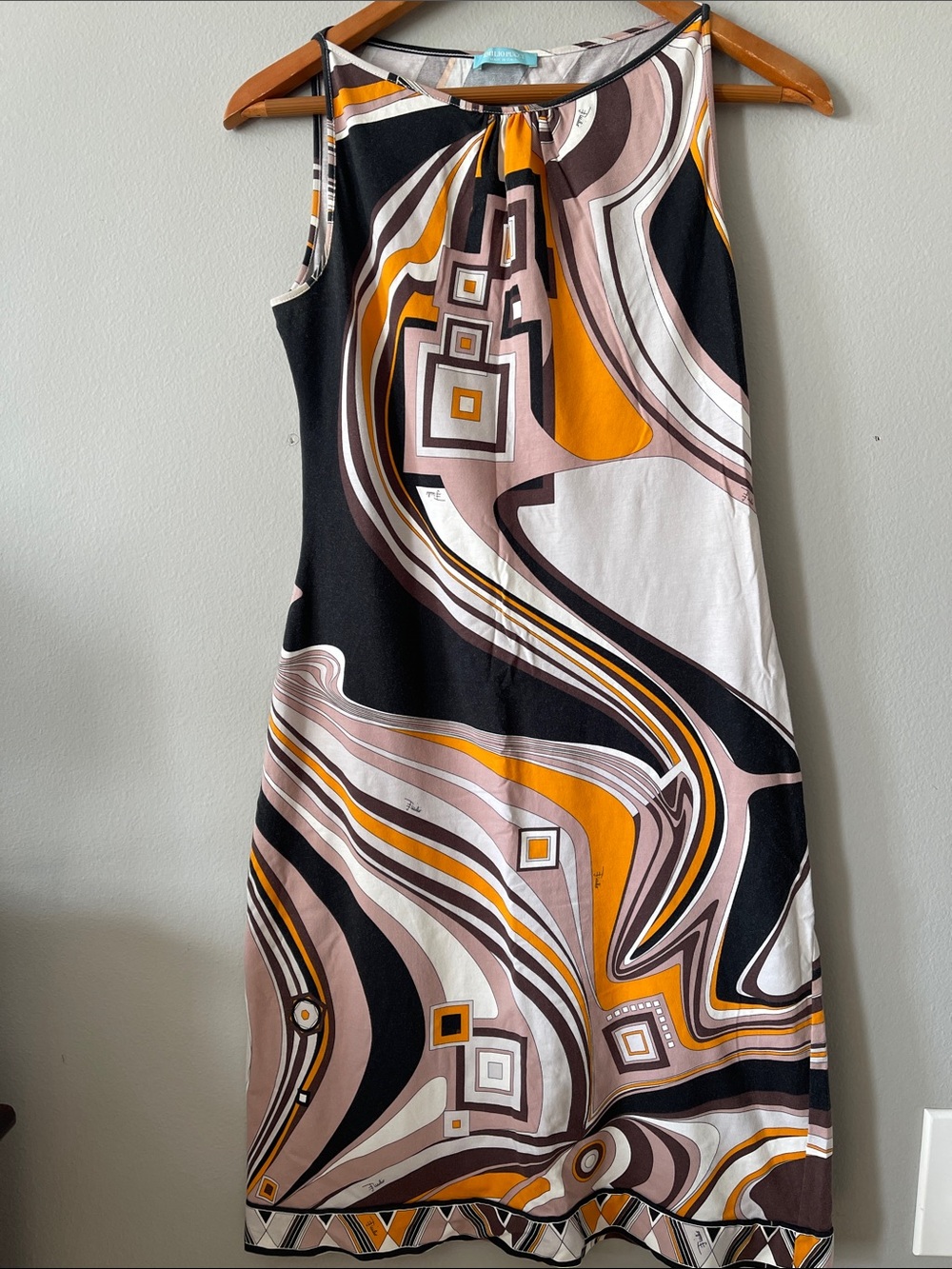 Emilio Pucci cotton Sleeveless sheath Dress in Black Orange S